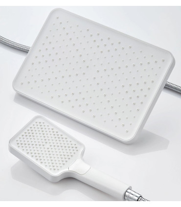 Pack Pomme Plafond et Douchette Carrés Blancs BL-3003-DZ | Grand Format | Douchette Suralimentée | Économie d'Eau