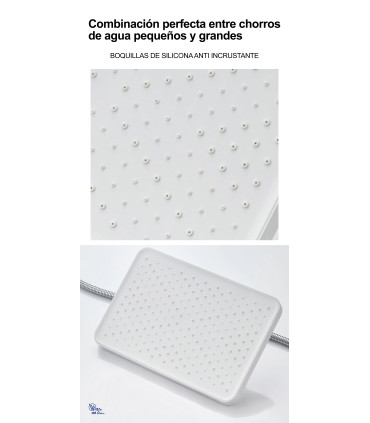 Pack Pomme Plafond et Douchette Carrés Blancs BL-3003-DZ | Grand Format | Douchette Suralimentée | Économie d'Eau