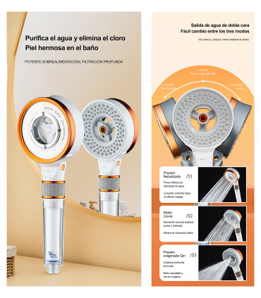 Douche Set met Overmatige Douchekop BL-1001S-QIN | Reinigingsfilter | Verstelbare Stang met Ablage | Versleutelde Slang