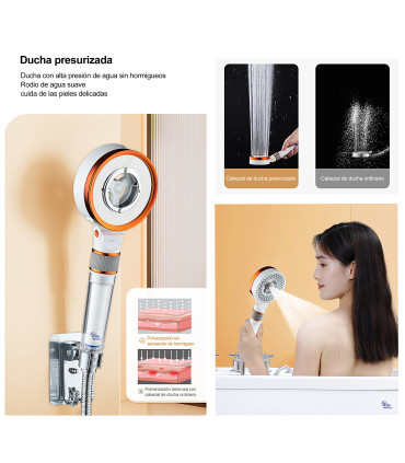 Douche Set met Overmatige Douchekop BL-1001S-QIN | Reinigingsfilter | Verstelbare Stang met Ablage | Versleutelde Slang