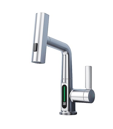 Rubinetto Lavandino Display LED Temperatura LH-189 | Lega | Estraibile 3 modi | Altezza regolabile per Lavare Testa