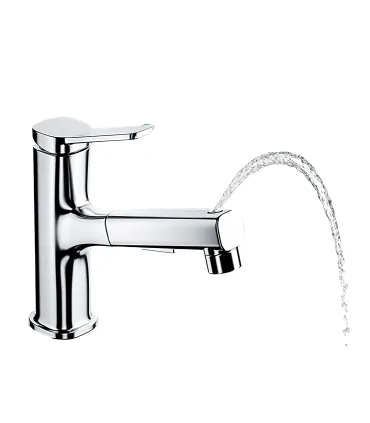 Grifo Lavabo Agua Vertical LH-178 | Cuerpo Cobre Macizo | Extraíble | 2 modos de Agua | Agua Vertical para Enjuague Dental