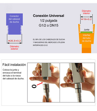 Tubo de Ducha BL-1004-R | Aço Inox Encriptado | Tubo Interior EPDM | Porcas de Cobre | Ligação Universal