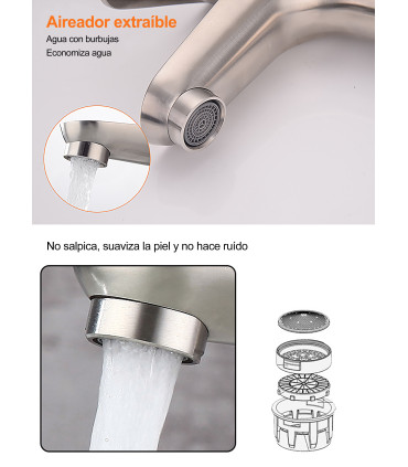 Torneira Lavatório Water No Limits LH-8501 | Monomando | Aço Inox SUS 304 | Núcleo Cerâmico | Água Fria e Quente