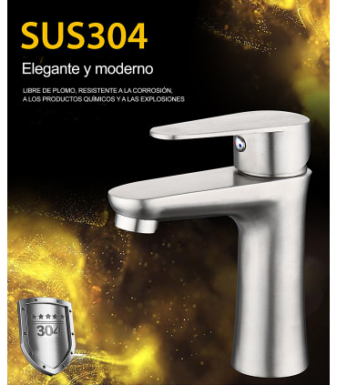 Vaskbänks Blandare Water No Limits LH-8501 | Enkelhandeds | Rostfritt Stål SUS 304 | Keramisk Kärna | Kallt och Varmt Vatten