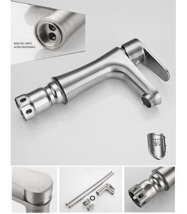 Grifo Lavabo Water No Limits LH-8501 | Monomando | Acero Inoxidable SUS 304 | Núcleo Cerámico | Agua Fría y Caliente