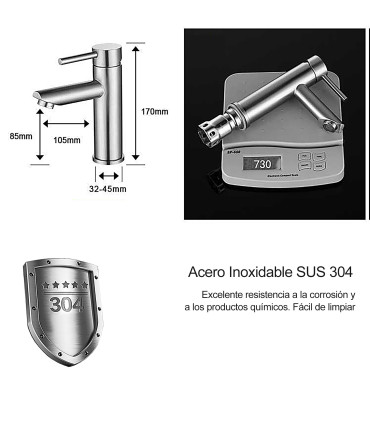 Rubinetto Lavandino Water No Limits LH-8504 | Acciaio Inox SUS 304 | Monocomando | Valvola Ceramica