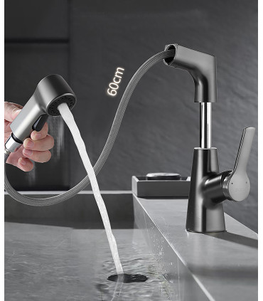 Grifo Lavabo Multifunción LH-226 | Cuerpo Cobre Macizo | Extraíble con Elevador | Mono mando | Dos modos de Salida de Agua