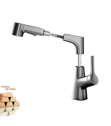 Grifo Lavabo Multifunción LH-226 | Cuerpo Cobre Macizo | Extraíble con Elevador | Mono mando | Dos modos de Salida de Agua