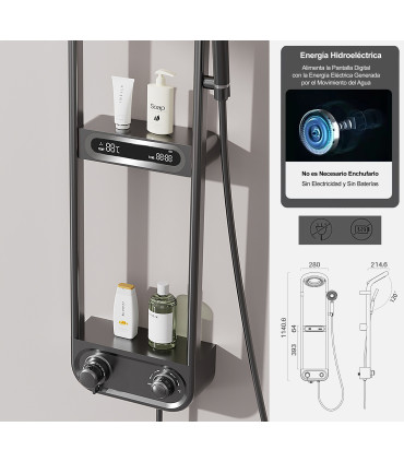 Termostatisk Dusch-Badkolonn Water No Limits LH-198 | Massiv Koppar | Digital Display & Klocka