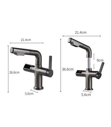 Grifo Lavabo Display Temperatura Dinamo SJ-231| Cuerpo Cobre | Cabezal Extraíble | Altura Ajustable para Lavar Cabezas