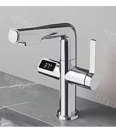Grifo Lavabo SJ-231 Display LED Temperatura Dinamo | Cuerpo Cobre | Cabezal Extraíble | Altura Ajustable para Lavar Cabezas