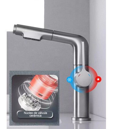 Vaskbänksblandare SJ-231 Temperaturdisplay Dynamo | Massiv Koppar | Utdragbar | Höjdjusterbar för Huvudtvätt