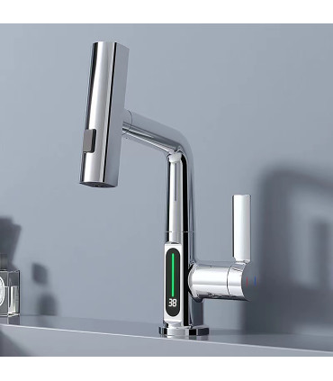 Grifo Lavabo Display Temperatura LH-189 | Cuerpo Aleación | Cabezal Extraíble 3 modos | Altura ajustable Lavar Cabezas
