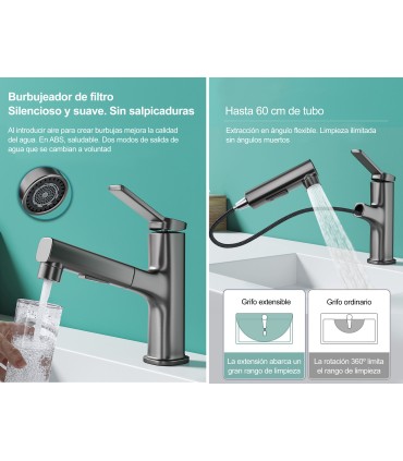 Wastafelkraan Verticaal Water LH-178 | Massief Koper | Uittrekbare | 2 Watermodi | Verticaal Water voor Mondspoeling