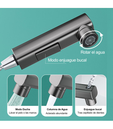 Grifo Lavabo Agua Vertical LH-178 | Cuerpo Cobre Macizo | Extraíble | Dos modos de Agua | Agua Vertical para Enjuague Dental