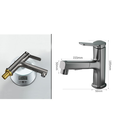 Grifo Lavabo Agua Vertical LH-178 | Cuerpo Cobre Macizo | Extraíble | Dos modos de Agua | Agua Vertical para Enjuague Dental