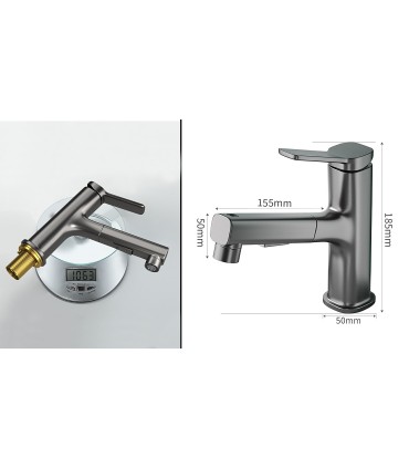 Robinet Lavabo Eau Verticale LH-178 | Cuivre Massif | Extraible | 2 Modes Eau | Eau Verticale pour Rinçage Dentaire