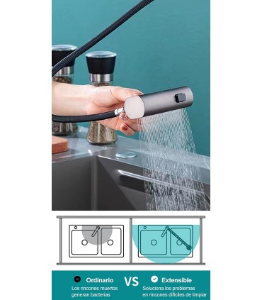 Keukenkraan Display LH-567 | Massief Koper | Thermometer | Uittrekbare | 3 Watermodi