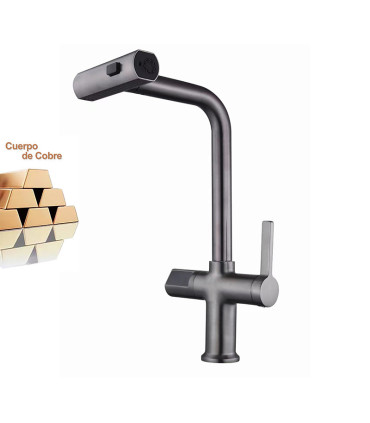 Grifo Cocina Display LH-567 | Cuerpo Cobre Macizo | Termómetro | Cabezal Extraíble | 3 modos de Agua