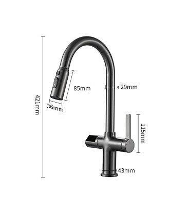 Kitchen Faucet Temperature Display LED LH-232 | Solid Copper | Pull-Out | Single Lever and 3 Water Modes