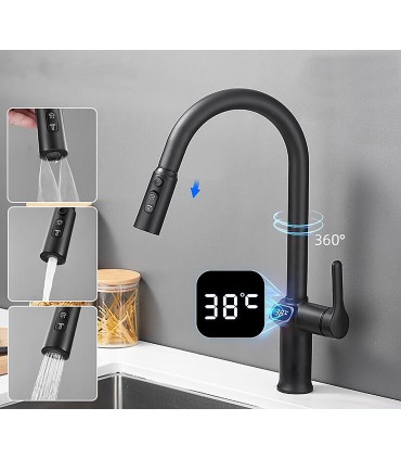 Keukenkraan Temperatuurdisplay LH-168 | Zinklegering | Uittrekbare | 3 Watermodi