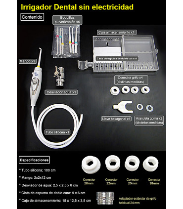 Irrigador Dental Standard | Sin Baterías ni Electricidad | Utiliza la Presión del Grifo | Chorro Lineal, Ilimitado y Silencioso