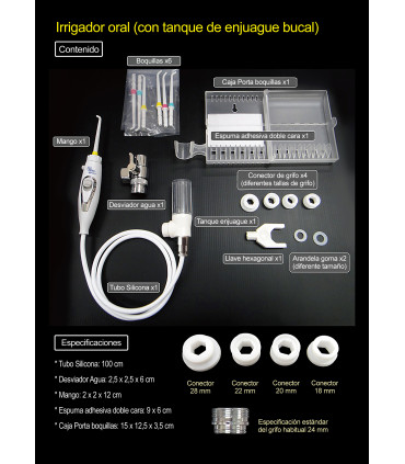 Irrigador Dental Standard con Depósito Colutorio | Sin Baterías ni Electricidad | Con la Presión del Grifo | Chorro Ilimitado