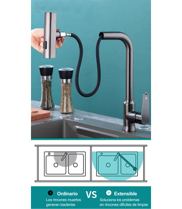 Kitchen Faucet Water No Limits Cascada LH-188 | Solid Copper | Pull-Out 3 Water Modes