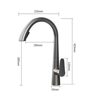 Kitchen Faucet Water No Limits LH-8042 Swan Neck | Solid Copper | Pull-Out 2 Modes