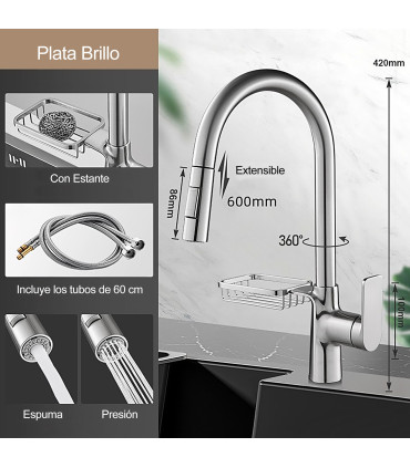 Robinet Cuisine Water No Limits LH-123 | Étagère Grille | Monocommande 2 Voies | Extraible 2 Modes