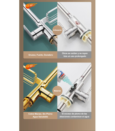 Kitchen Faucet Water No Limits LH-123 | Shelf Rack | Copper Single Lever 2 Ways | Pull-Out 2 Modes