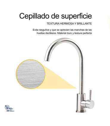 Grifo de Cocina y Lavabo Water No Limits LH-119 | Monomando de Dos Vías en Acero Inoxidable 304 | Giro 360º