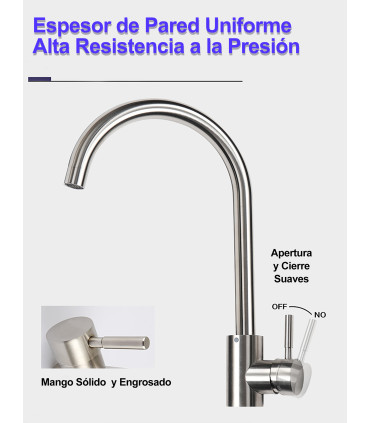 Küchen- und Waschtischarmatur Water No Limits LH-119 | Einhebelarmatur mit zwei Wasserwegen aus Edelstahl 304 | 360º Drehung